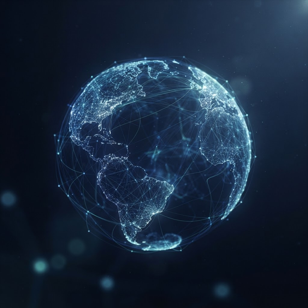 Abstract network of interconnected nodes representing enterprise technology solutions